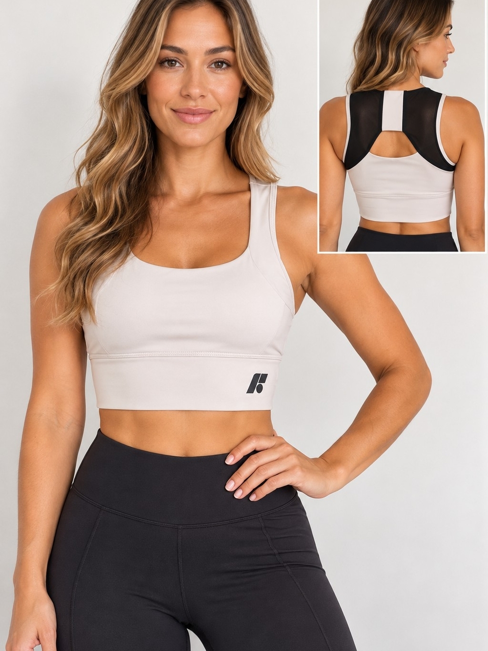 FORME Power Bra Posture Correcting Sports Bra Cream White Black Mesh Size Small